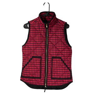J. Crew Women's Puffer Vest Red Plaid Down Quilted Mock Neck Full Zip Preppy XS